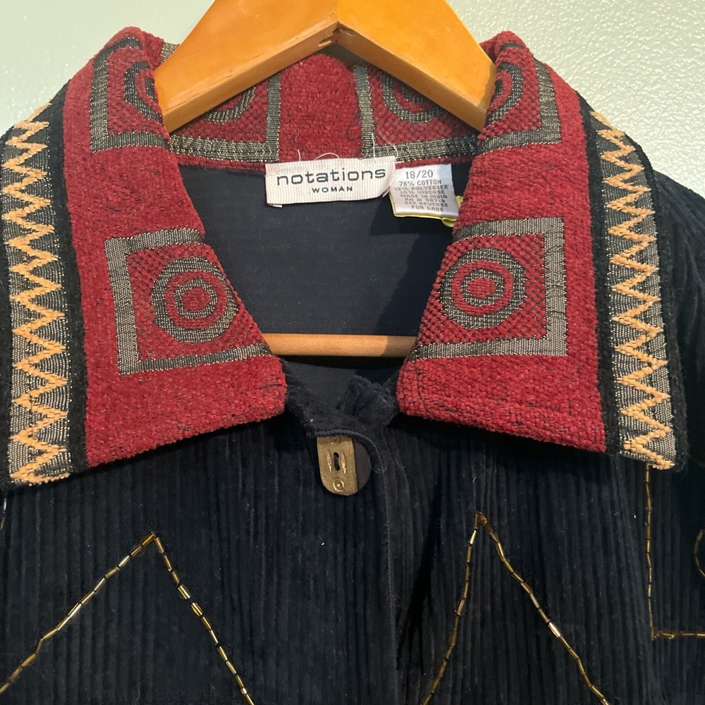 Vintage Notations Corduroy Artisan Black and Red Jacket Patch Work Cotton 18 - Picture 5 of 9
